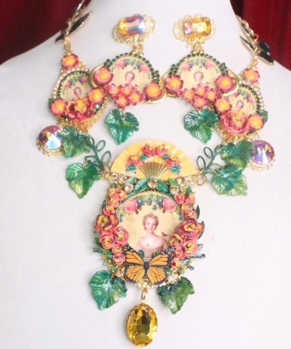 SOLD! 7258 Set Of Young Marie Antoinette Butterfly Cameo Necklace+ Earrings - Image 2