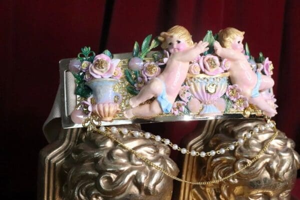 SOLD! 7266 La Moda Baroque Runway Chubby Cherubs Angels Embellished Waist Gold Belt Size S, L, M - Image 4
