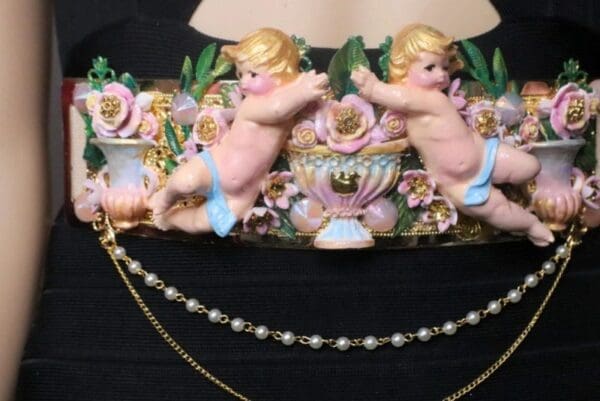 SOLD! 7266 La Moda Baroque Runway Chubby Cherubs Angels Embellished Waist Gold Belt Size S, L, M - Image 8