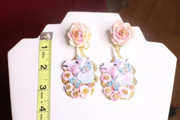 SOLD! 7296 Baroque Colorful Unicorns Roses Rainbow Massive Studs Earrings - Image 8