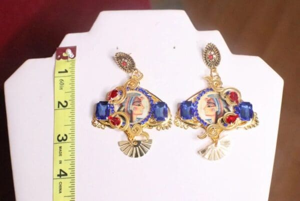 SOLD! 7300 Egyptian Revival Cleopatra Cameo Earrings - Image 8