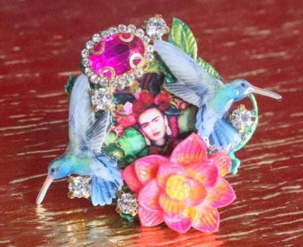 SOLD! 7302 Frida Kahlo HummingbirdsCocktail Adjustable Ring - Image 2
