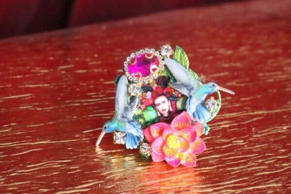 SOLD! 7302 Frida Kahlo HummingbirdsCocktail Adjustable Ring - Image 3