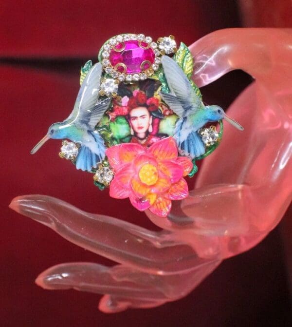 SOLD! 7302 Frida Kahlo HummingbirdsCocktail Adjustable Ring
