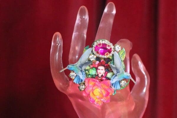 SOLD! 7302 Frida Kahlo HummingbirdsCocktail Adjustable Ring - Image 5