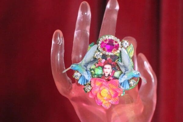 SOLD! 7302 Frida Kahlo HummingbirdsCocktail Adjustable Ring - Image 6