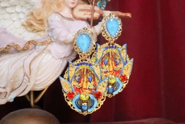 SOLD! 7305 Egyptian Revival Cleopatra Cameo Earrings - Image 7