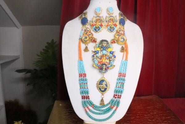 SOLD! 7306 Egyptian Revival Pharaoh Yellow Snakes Genuine Calsilica Gemstones Huge Massive Necklace - Image 3