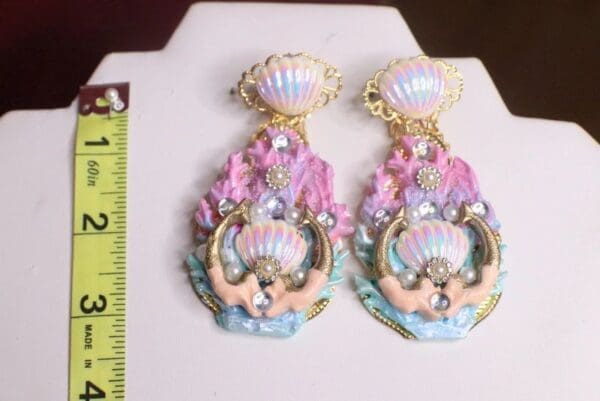 SOLD! 7313 Marine Nautical Shell Mermaids Coral Reef Hand Painted Earrings - Image 7