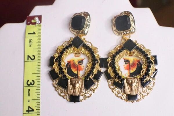 SOLD! 7316 Egyptian Revival Black Cameo Cleopatra Earrings - Image 2