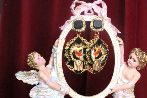 SOLD! 7316 Egyptian Revival Black Cameo Cleopatra Earrings - Image 3