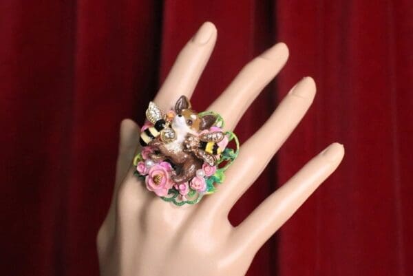 SOLD! 7318 Art Jewelry Vivid Chihuahua Bee Cocktail Adjustable Ring - Image 8