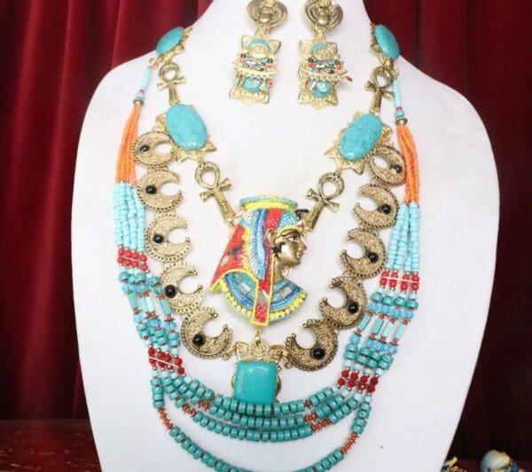 SOLD! 7333 Egyptian Revival Genuine Turquoise Necklace - Image 2
