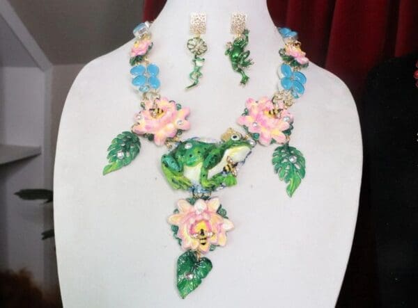 SOLD! 7334 Set Of The Prince Frog Triplet Opal AdorableNecklace+ Earrings
