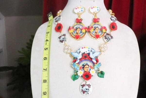 SOLD! 7335 Frida Kahlo Poppy Flower Doves Palette Necklace - Image 3