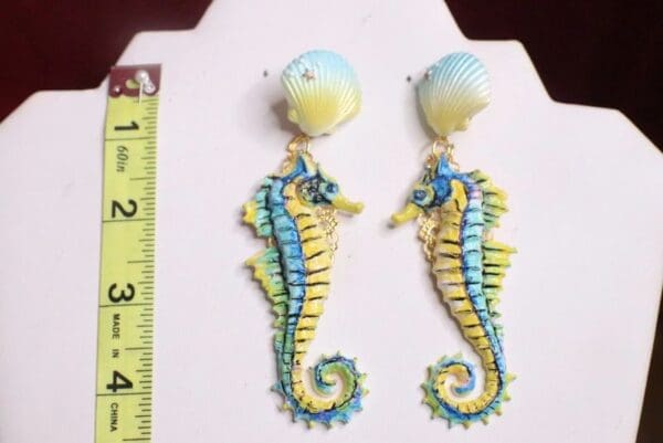 SOLD! 7341 3D Effect Nautical Seahorse Hand Painted Earrings - Image 8