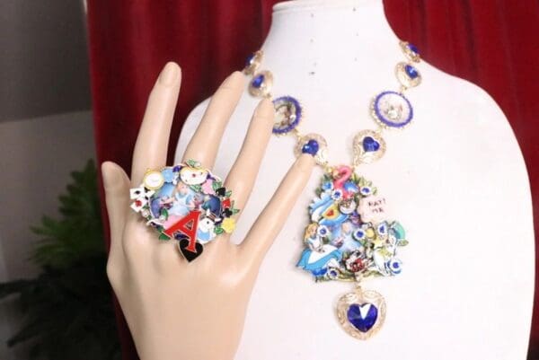 SOLD! 7344 A-letter Alice In Wonderland Enamel Adjustable Cocktail Huge Ring - Image 2