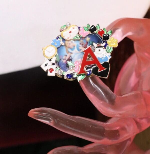 SOLD! 7344 A-letter Alice In Wonderland Enamel Adjustable Cocktail Huge Ring - Image 4