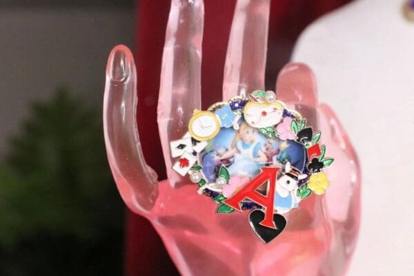 SOLD! 7344 A-letter Alice In Wonderland Enamel Adjustable Cocktail Huge Ring