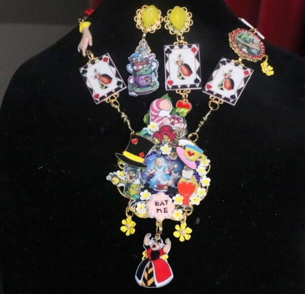 SOLD! 7347 Set Of Alice In Wonderland Rich Adorable Necklace+ Earrings