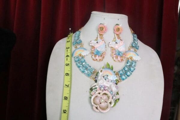 SOLD! 7351 Art Jewelry Vivid Unicorn Rainbow Genuine Blue Topaz Hand Painted Necklace - Image 3