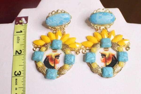 SOLD! 7362 Egyptian Revival Genuine Turquoise Cleopatra Earrings - Image 4