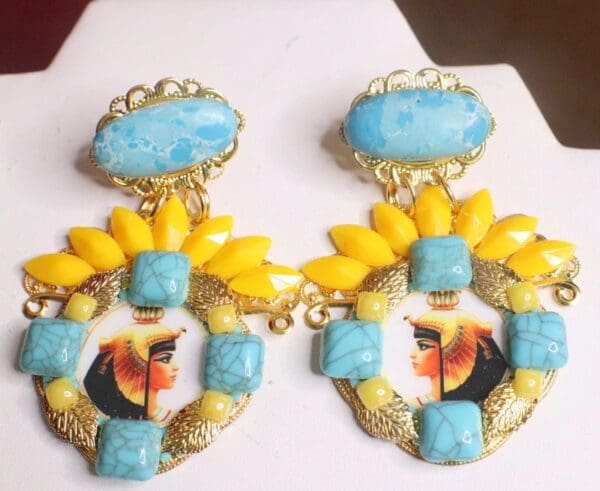 SOLD! 7362 Egyptian Revival Genuine Turquoise Cleopatra Earrings