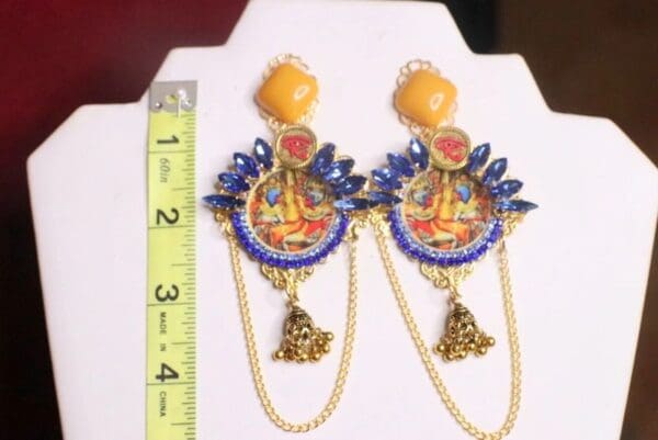 SOLD! 7363 Egyptian Revival Blue Rhinestones Pharaoh Earrings - Image 3