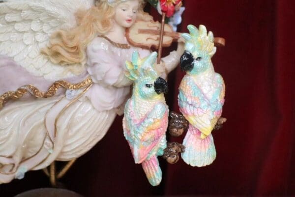 SOLD! 7366 Art Nouveau Vivid Hand Painted PAstel Light Weight Parrots Earrings