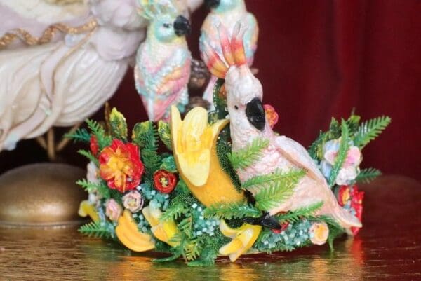 SOLD! 7367 Art Jewelry Tropical Parrot Bananas Hand Painted Crown - Image 3