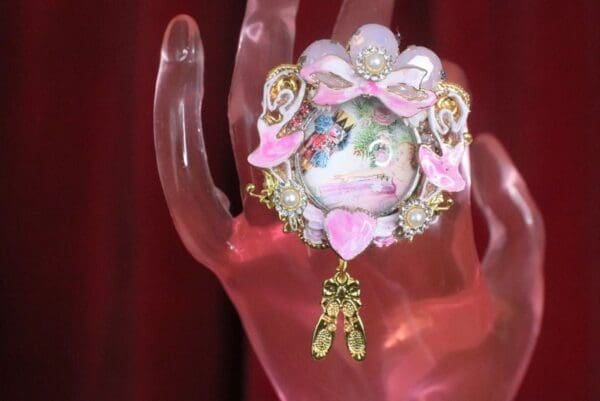 SOLD! 7368 Nutcracker Theme Cameo Ballerina Adjustable Cocktail Huge Ring