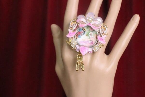 SOLD! 7368 Nutcracker Theme Cameo Ballerina Adjustable Cocktail Huge Ring - Image 7