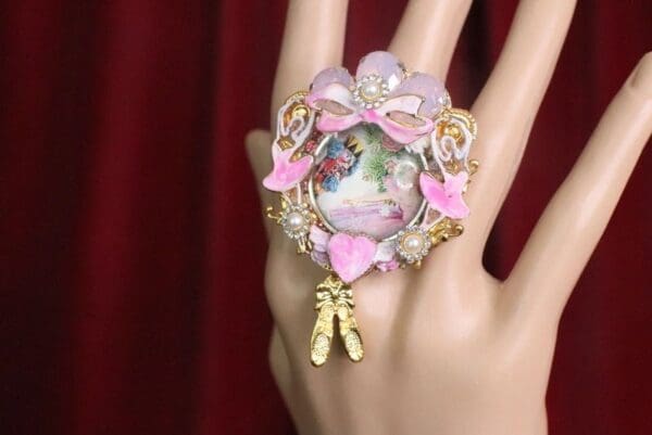 SOLD! 7368 Nutcracker Theme Cameo Ballerina Adjustable Cocktail Huge Ring - Image 8
