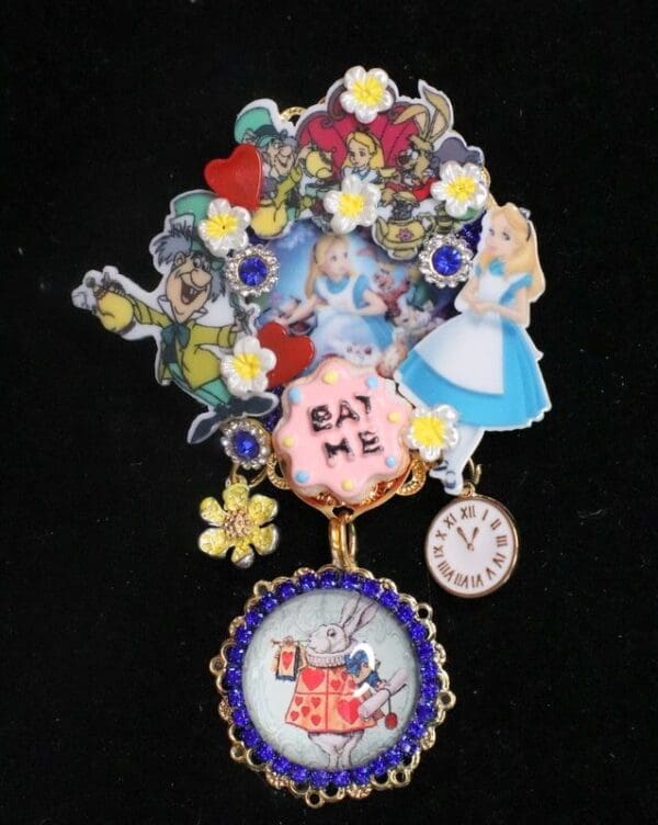 SOLD! 7370 Alice In Wonderland Enamel Details Brooch