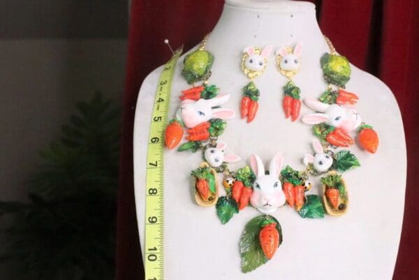 SOLD! 7371 Set Of Carrots Massive Flowers Enamel Bunny Necklace+ Earrings - Image 2