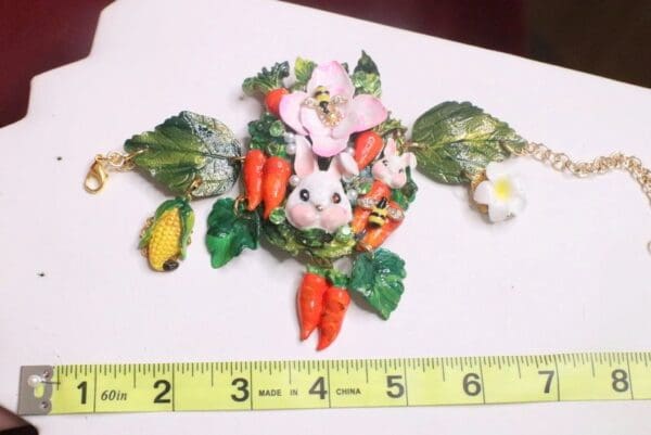 SOLD! 7372 Baroque Oak Vivid Enamel Bunny Carrots Hand Painted Adjustable Bracelet - Image 8