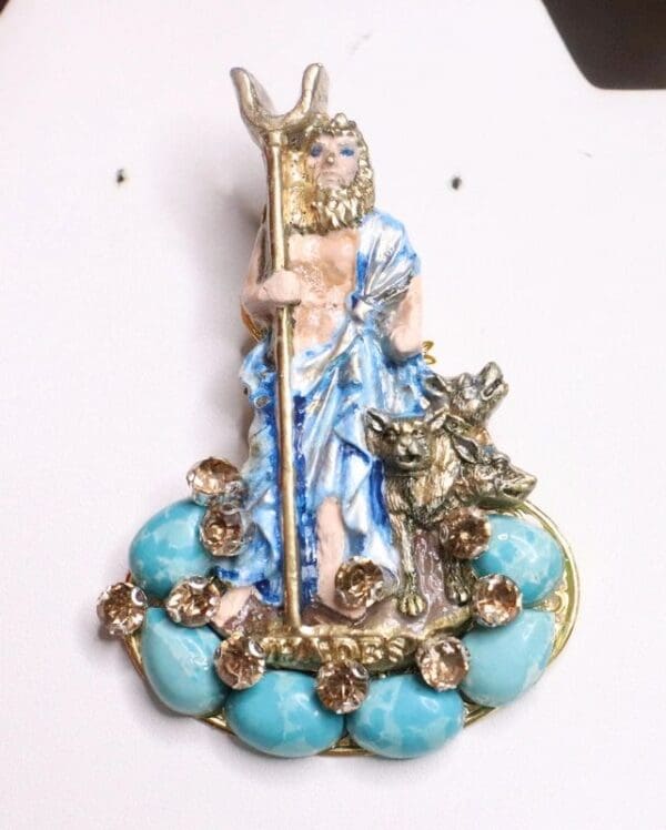 SOLD! 7375 Greek Revival God Hades Hand Painted Unique Brooch