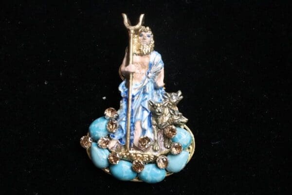 SOLD! 7375 Greek Revival God Hades Hand Painted Unique Brooch - Image 7