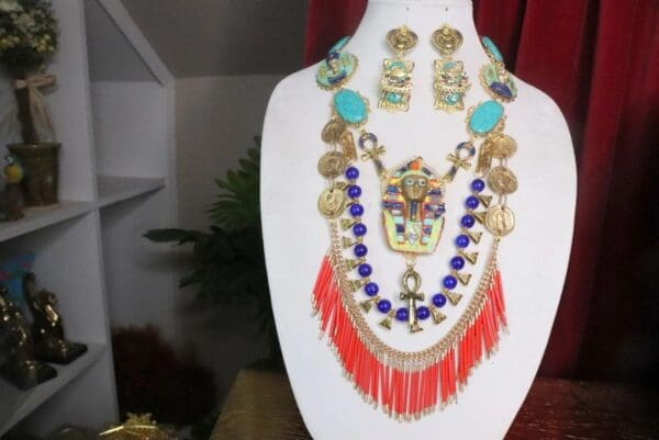 SOLD! 7384 Egyptian Revival Genuine Turquoise Pharaoh Necklace - Image 2