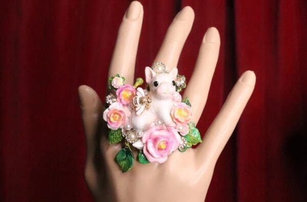SOLD! 7396 Baroque Art Jewelry Adorable French Bulldog Cocktail Adjustable Ring - Image 3