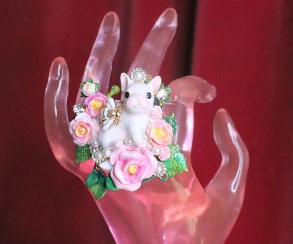 SOLD! 7396 Baroque Art Jewelry Adorable French Bulldog Cocktail Adjustable Ring - Image 8