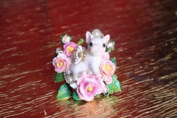 SOLD! 7396 Baroque Art Jewelry Adorable French Bulldog Cocktail Adjustable Ring - Image 9