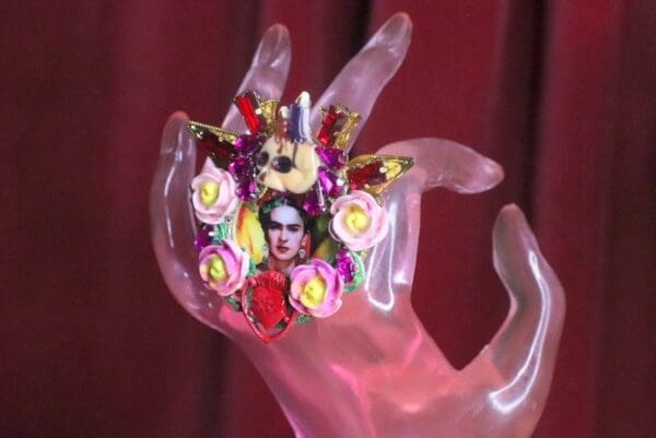 SOLD! 7397 Frida Kahlo Scull Roses Sacred Heart Cocktail Adjustable Ring - Image 4