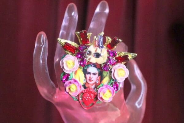 SOLD! 7397 Frida Kahlo Scull Roses Sacred Heart Cocktail Adjustable Ring - Image 6