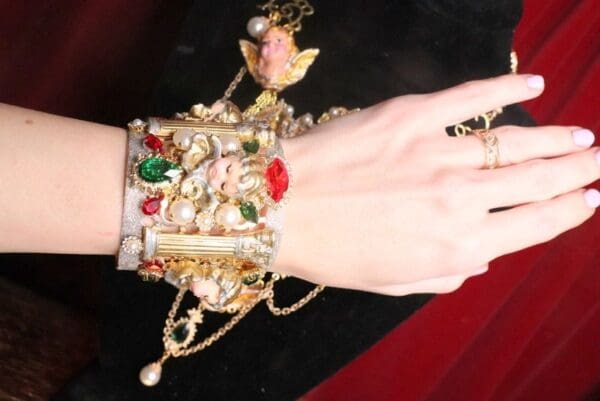 SOLD! 7398 Baroque Hand Painted Cathedral Cherubs Angels Column Cuff Bangle - Image 2