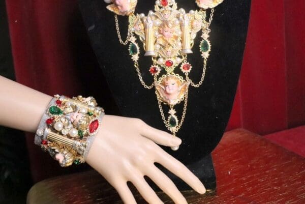 SOLD! 7398 Baroque Hand Painted Cathedral Cherubs Angels Column Cuff Bangle - Image 4