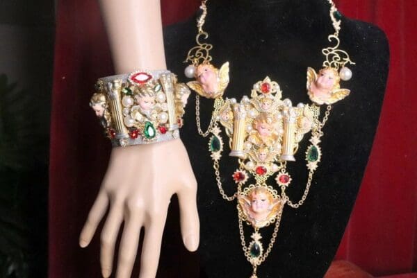 SOLD! 7398 Baroque Hand Painted Cathedral Cherubs Angels Column Cuff Bangle