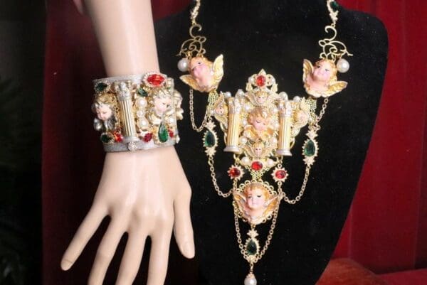 SOLD! 7398 Baroque Hand Painted Cathedral Cherubs Angels Column Cuff Bangle - Image 5