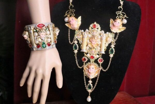 SOLD! 7398 Baroque Hand Painted Cathedral Cherubs Angels Column Cuff Bangle - Image 6