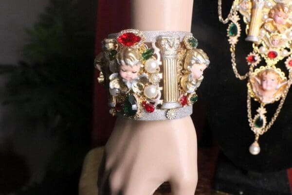 SOLD! 7398 Baroque Hand Painted Cathedral Cherubs Angels Column Cuff Bangle - Image 7